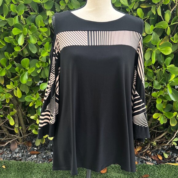 Ela Marie Cold Shoulder Shirt L XL Bell Sleeve - Picture 1 of 9